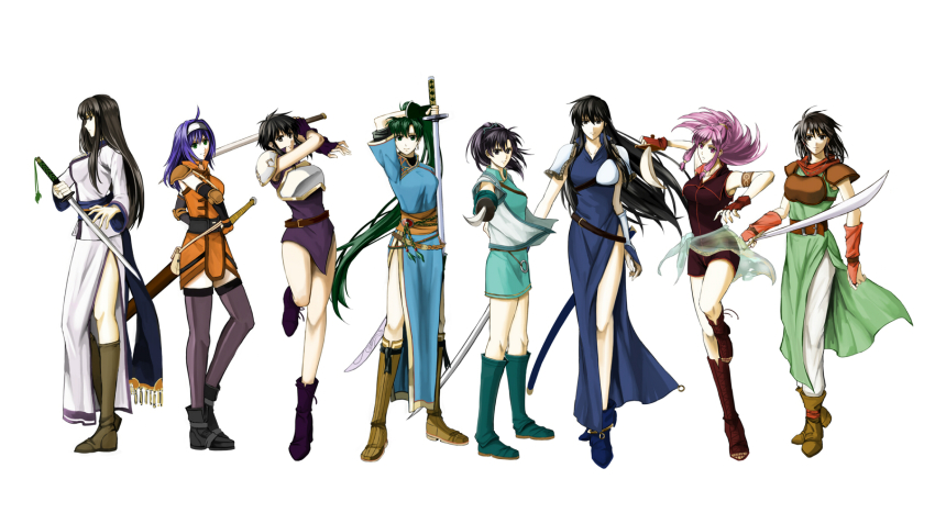 ahoge, armlet, armor, ayra_(fire_emblem), bare_shoulders, black_hair, blue_hair, boots