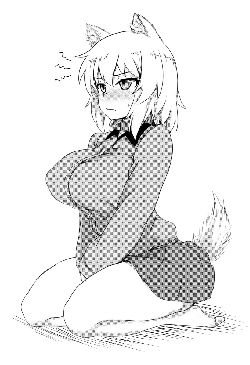 10s, 1girl, absurdres, angry, animal_ears, barefoot, blush, breasts