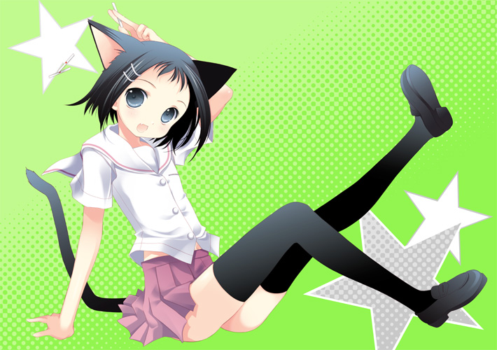 00s, animal_ears, bad_id, bad_pixiv_id, cat_ears, cat_tail, ikeda_kana, legs, saki-saki, saki_(manga), skirt, solo, tail, thighhighs, tokumi_yuiko