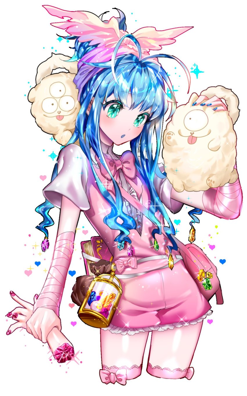 1girl, aqua_eyes, blue_hair, book, bow, commentary_request, cowboy_shot, cropped_legs