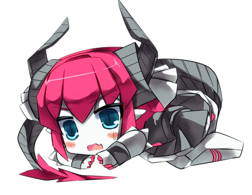 1girl, :o, android, blue_eyes, blush, chibi, dragon_horns, elizabeth_bathory_(fate)