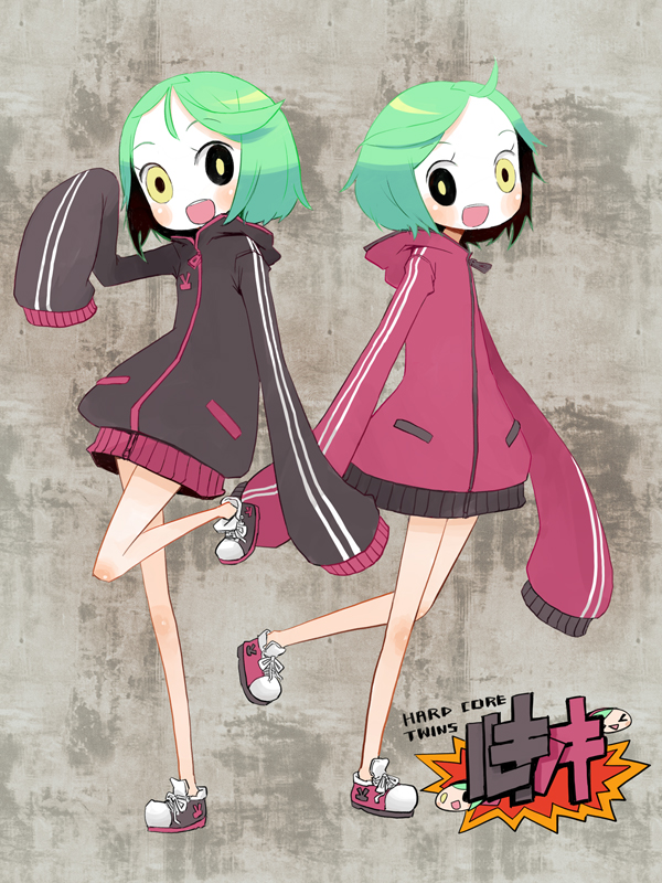 ahoge, bad_id, bad_pixiv_id, blush, dogs:_bullets_&amp;_carnage, green_hair, gym_uniform, heterochromia