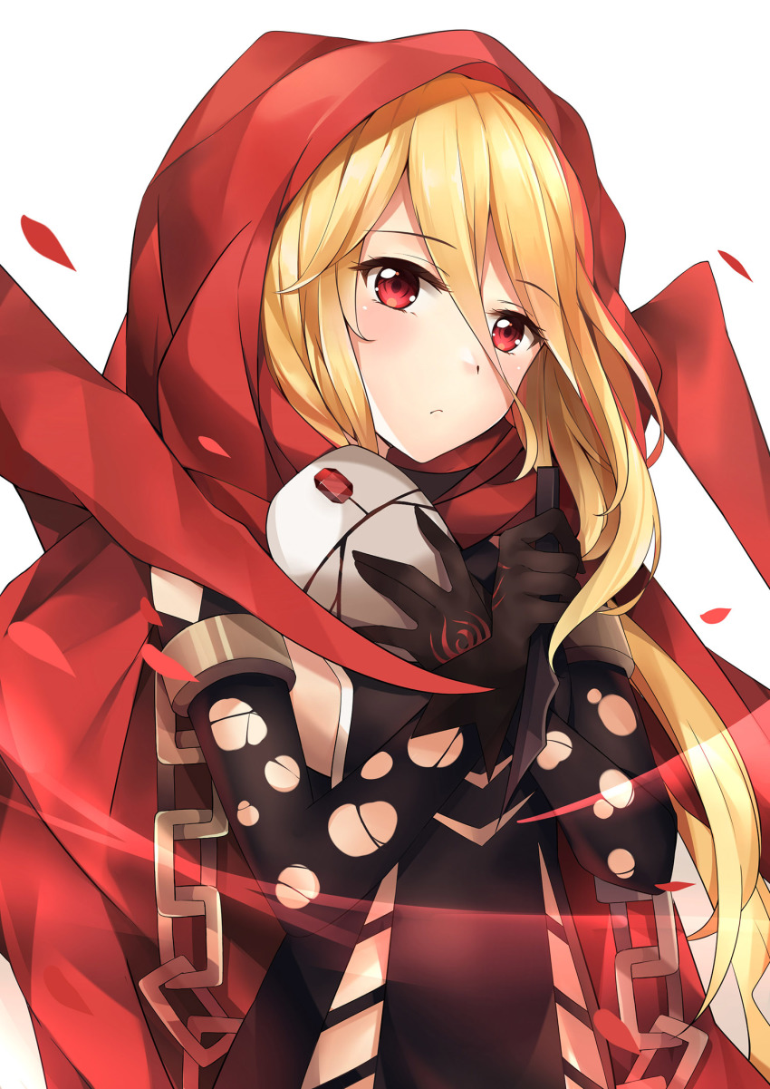 1girl, black_dress, black_gloves, blonde_hair, cape, commentary_request, dress, elbow_gloves