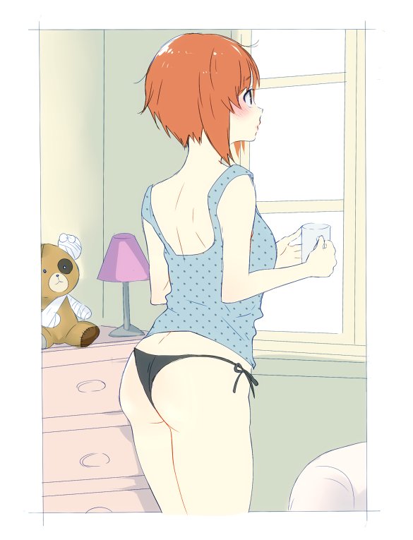 10s, 1girl, ass, back, bad_id, bad_twitter_id, bandages, bedroom
