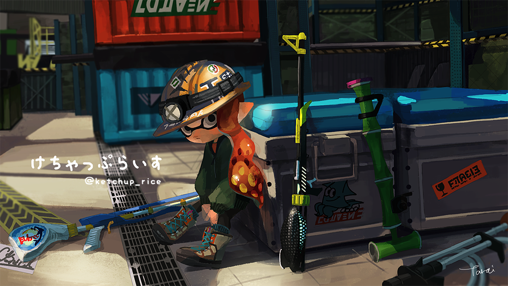 1girl, against_wall, ankle_boots, artist_name, bamboozler_14_(splatoon), black_jacket, black_pants, blurry