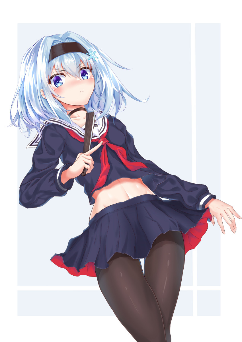 10s, 1girl, absurdres, black_choker, black_hairband, black_pantyhose, black_serafuku, black_shirt