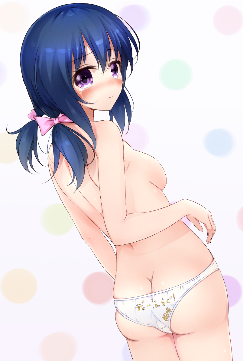 1girl, ass, back, blue_hair, blush, breasts, d-frag!, doria_(p_f_dolia)
