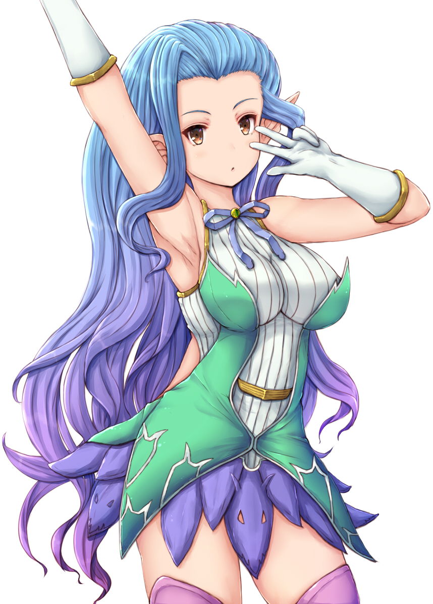 1girl, armpits, blue_hair, commentary_request, female_focus, granblue_fantasy, long_hair, looking_at_viewer