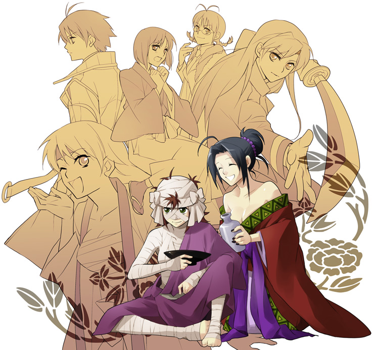 6+girls, akizuki_ritsuko, amami_haruka, bad_id, bad_pixiv_id, bandages, barefoot, cosplay