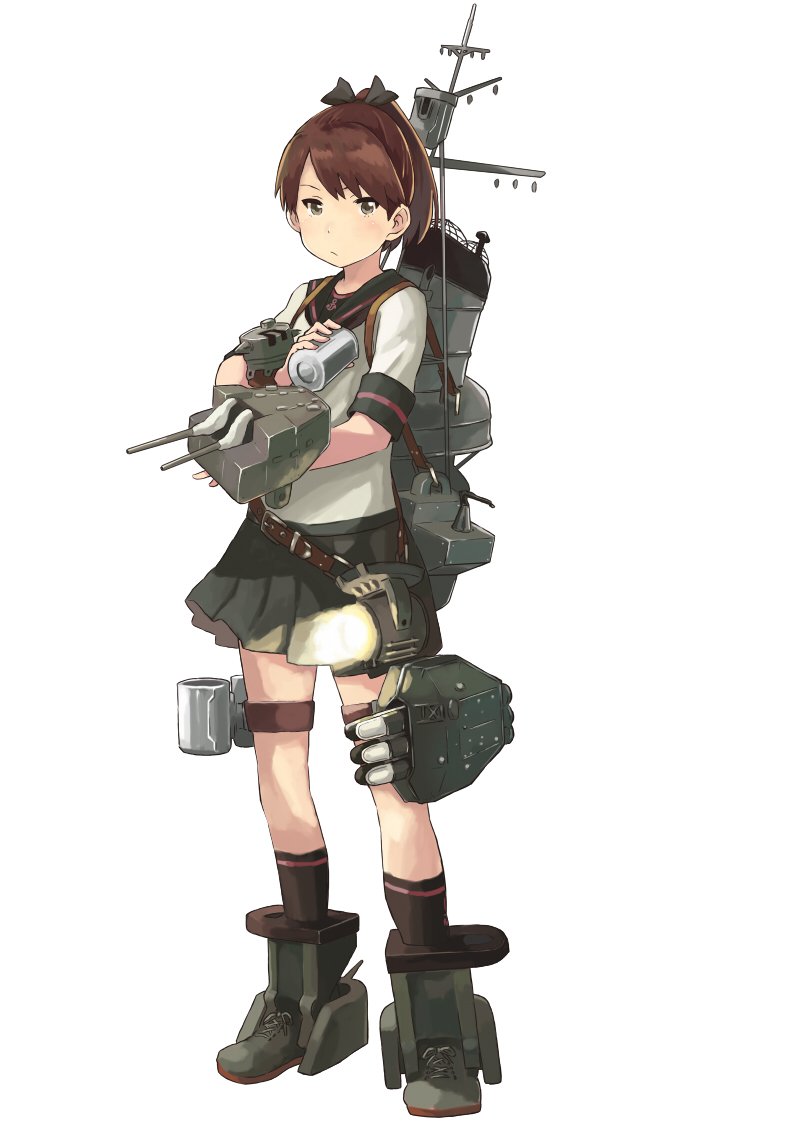 1girl, adapted_costume, ayanami_(kancolle), ayanami_(kancolle)_(cosplay), black_sailor_collar, black_skirt, brown_eyes, brown_hair