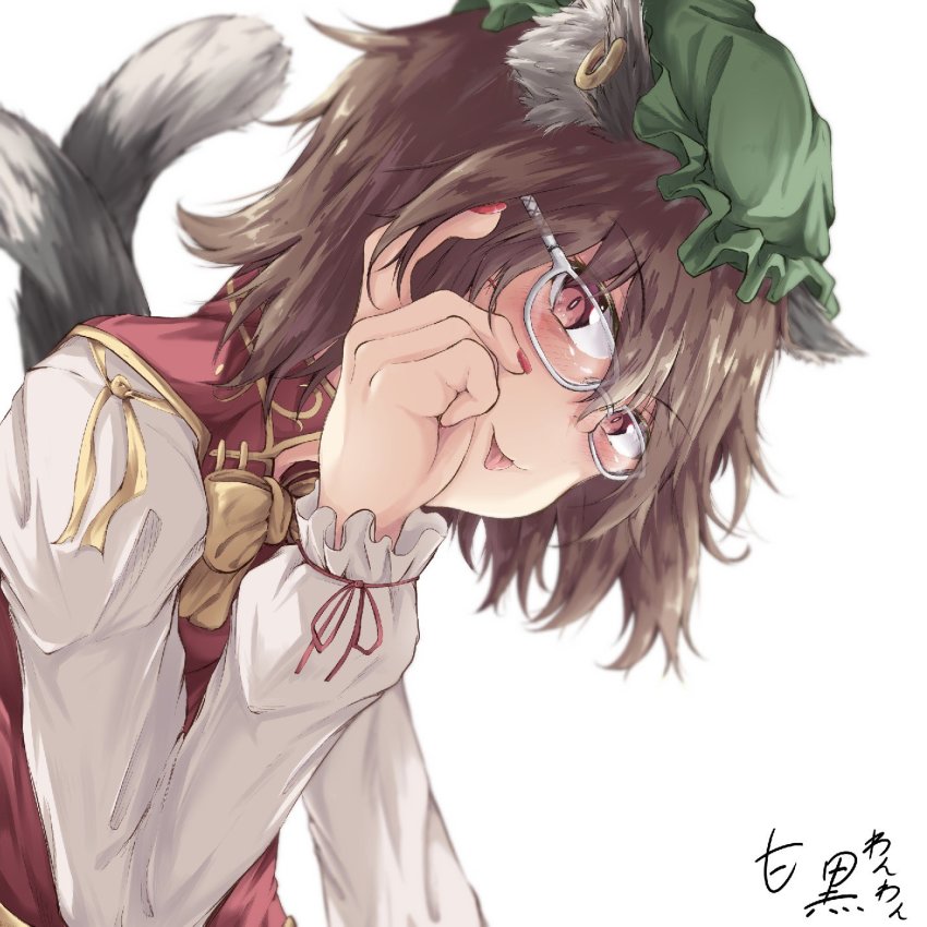 1girl, :p, animal_ears, bespectacled, blurry, blush, bow, bowtie