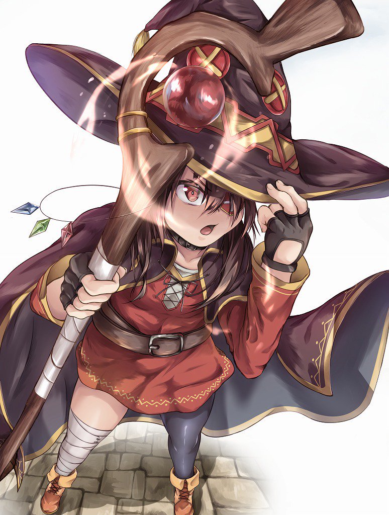 1girl, asymmetrical_legwear, bandaged_leg, bandages, belt, black_belt, black_gloves, button_eyes