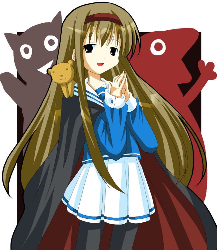 00s, black_eyes, brown_hair, buchou, cape, hairband, long_hair, mahoraba