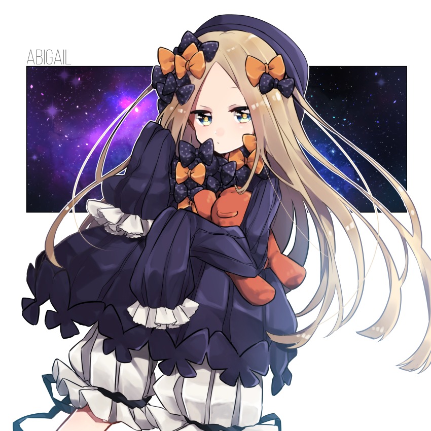 1girl, abigail_williams_(fate), abigail_williams_(first_ascension)_(fate), absurdres, black_bow, black_dress, black_hat, blonde_hair