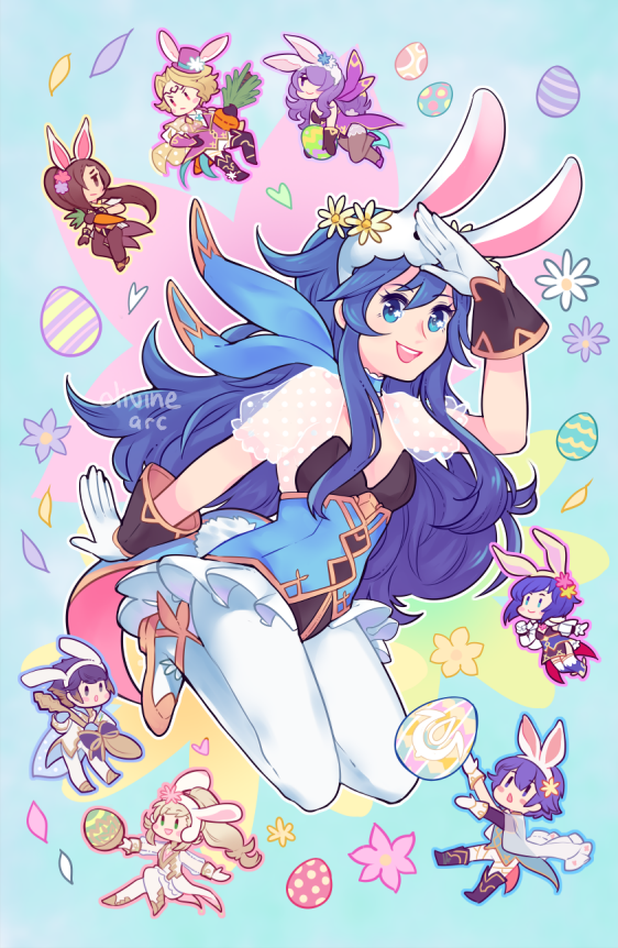 alfonse_(fire_emblem), alfonse_(spring_prince)_(fire_emblem), animal_ears, blonde_hair, blue_eyes, blue_hair, blush, breasts