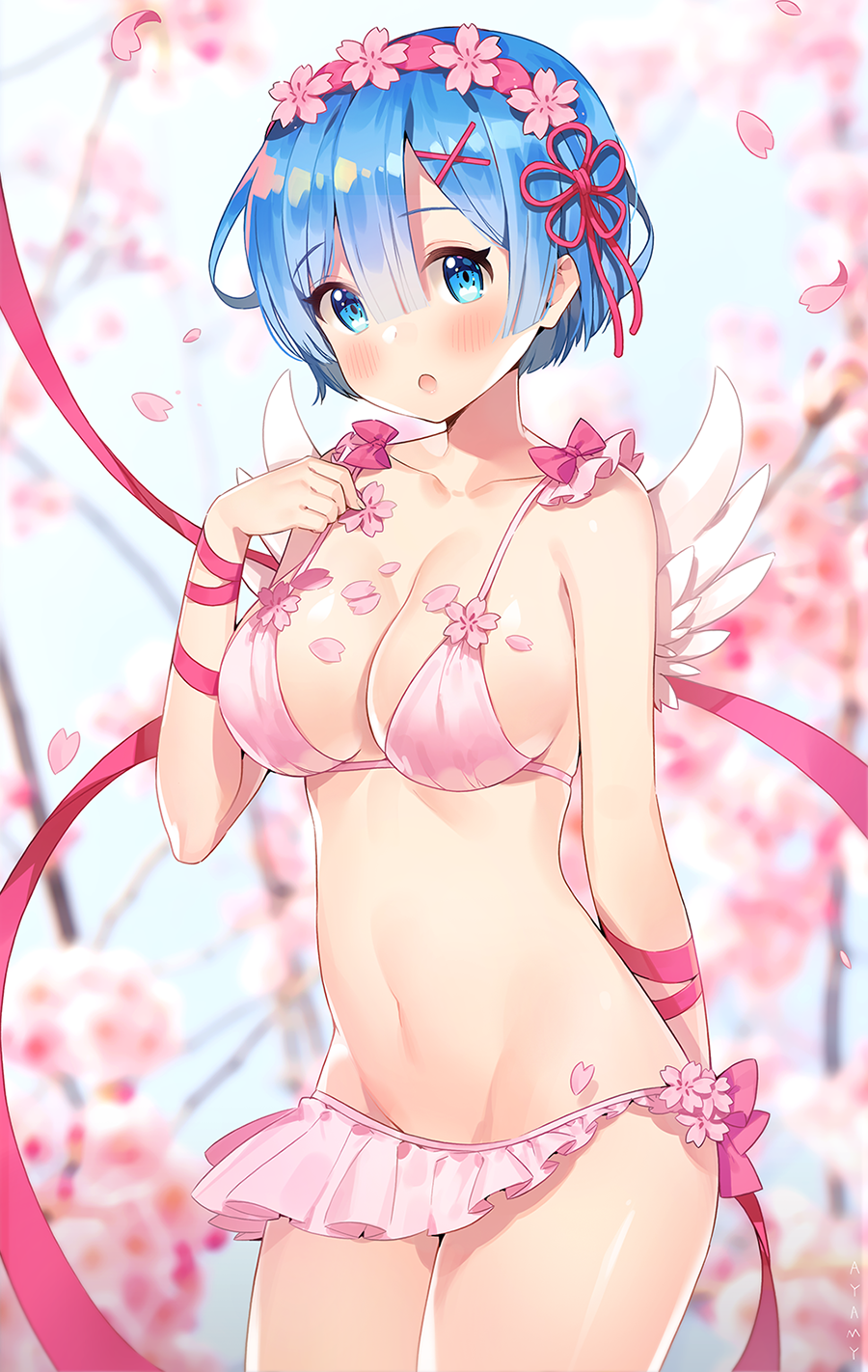 10s, 1girl, :o, angel_wings, arm_behind_back, ayami, bare_arms, bikini