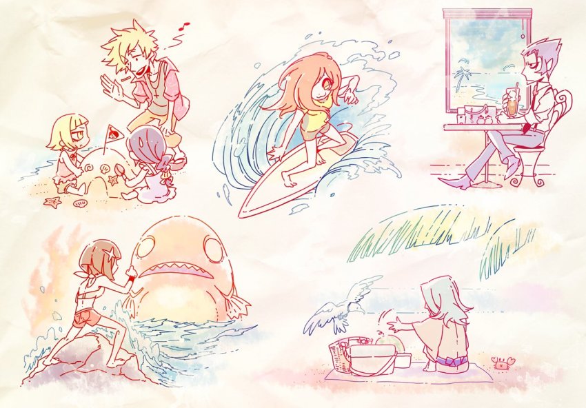 3boys, 4girls, :3, aged_down, animal, araragi_koyomi, bad_id, bad_twitter_id