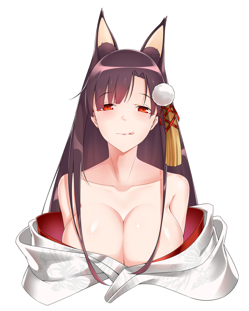 1girl, :q, absurdres, akagi_(azur_lane), akagi_(deep_crimson_poppy)_(azur_lane), animal_ears, azur_lane, bare_shoulders