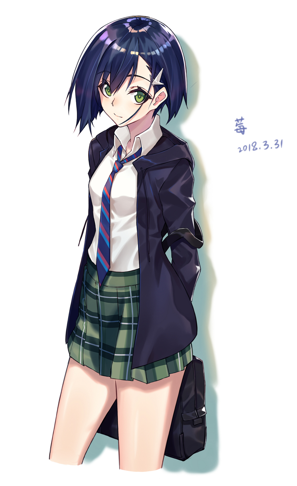 10s, 1girl, bag, blazer, blue_hair, casual, darling_in_the_franxx, female_focus