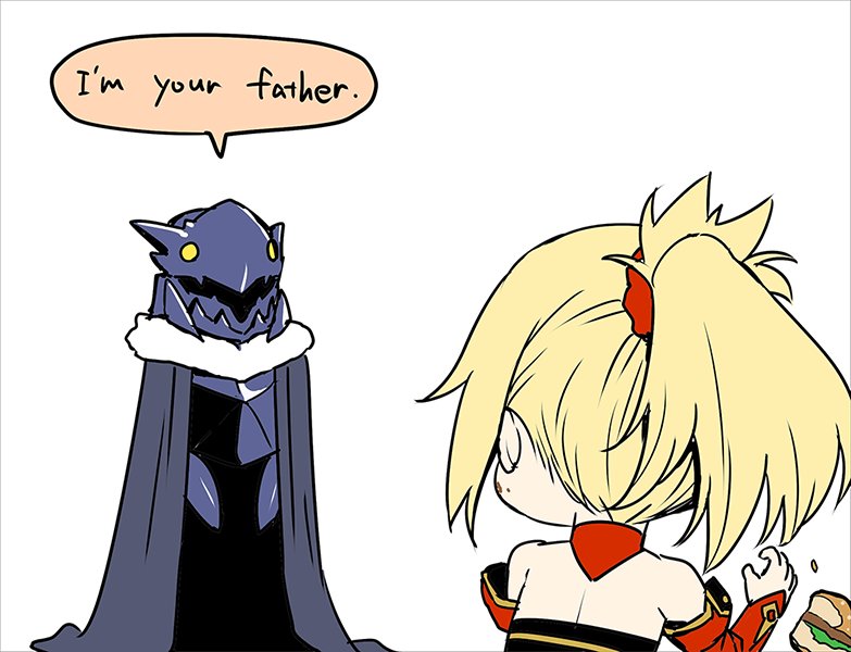 2girls, armor, artoria_pendragon_(fate), artoria_pendragon_(lancer_alter)_(fate), artoria_pendragon_(lancer_alter)_(first_ascension)_(fate), bare_shoulders, blonde_hair, burger