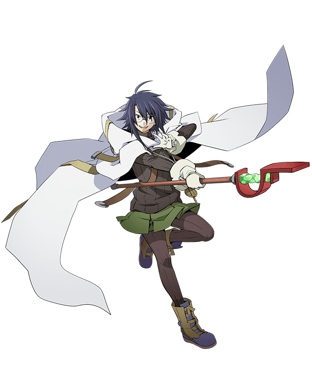 1girl, :d, blue_hair, boots, brown_eyes, brown_pants, brown_sweater, cape