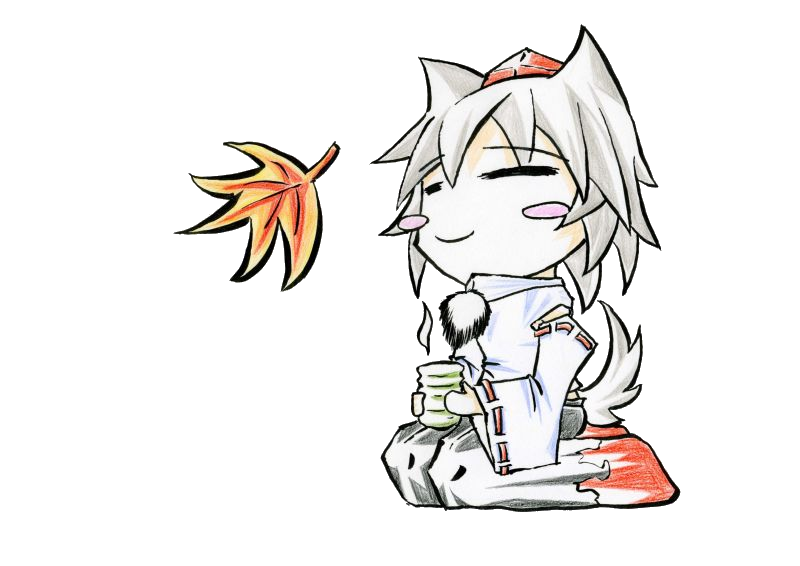 1girl, animal_ears, chibi, cup, female_focus, full_body, hat, inubashiri_momiji