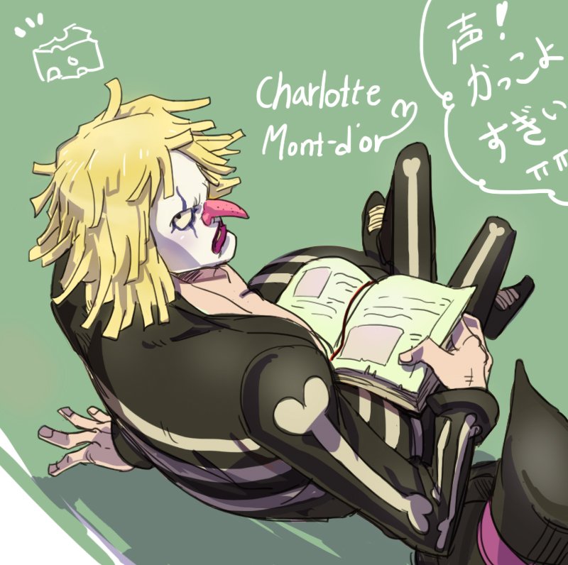 !, 1boy, aqua_background, blonde_hair, character_name, charlotte_mont-d'or, cheese, food