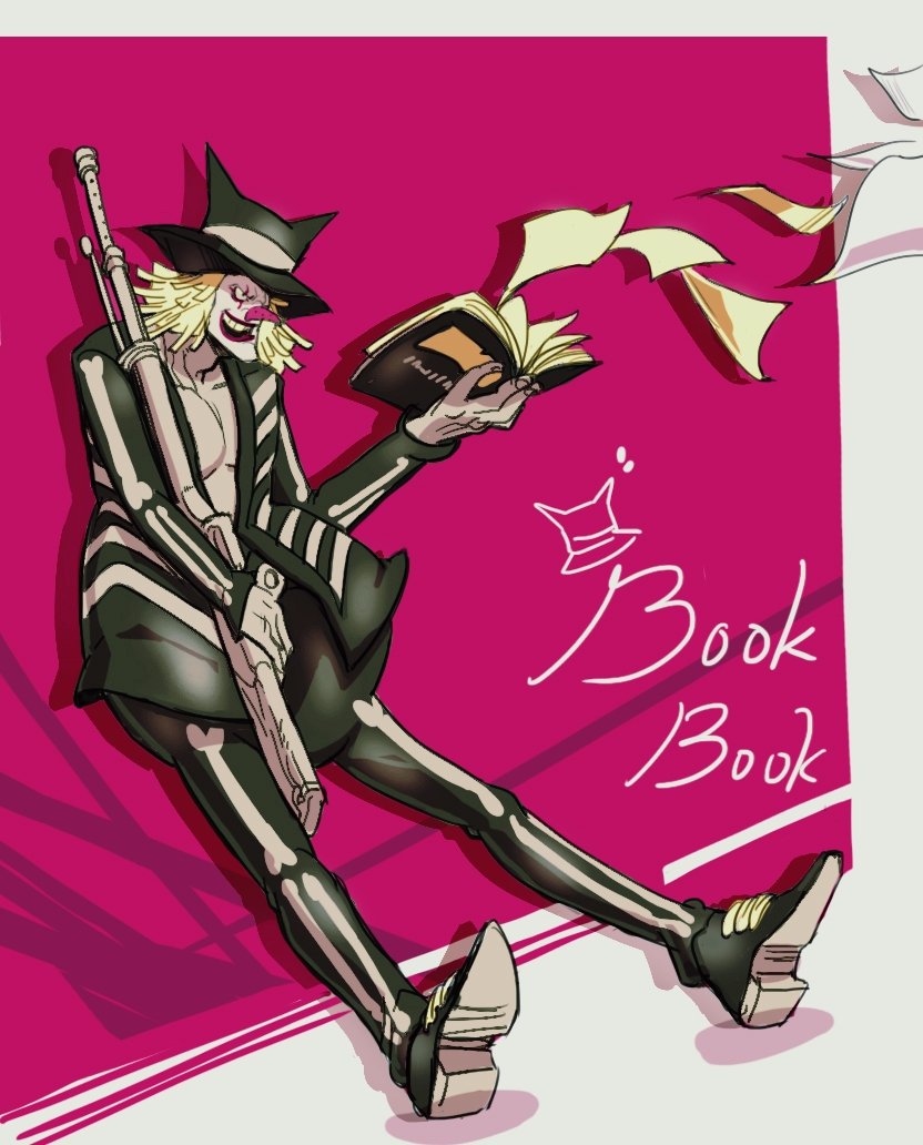 1boy, blonde_hair, book, charlotte_mont-d'or, gun, hat, living_(pixiv5031111), long_hair