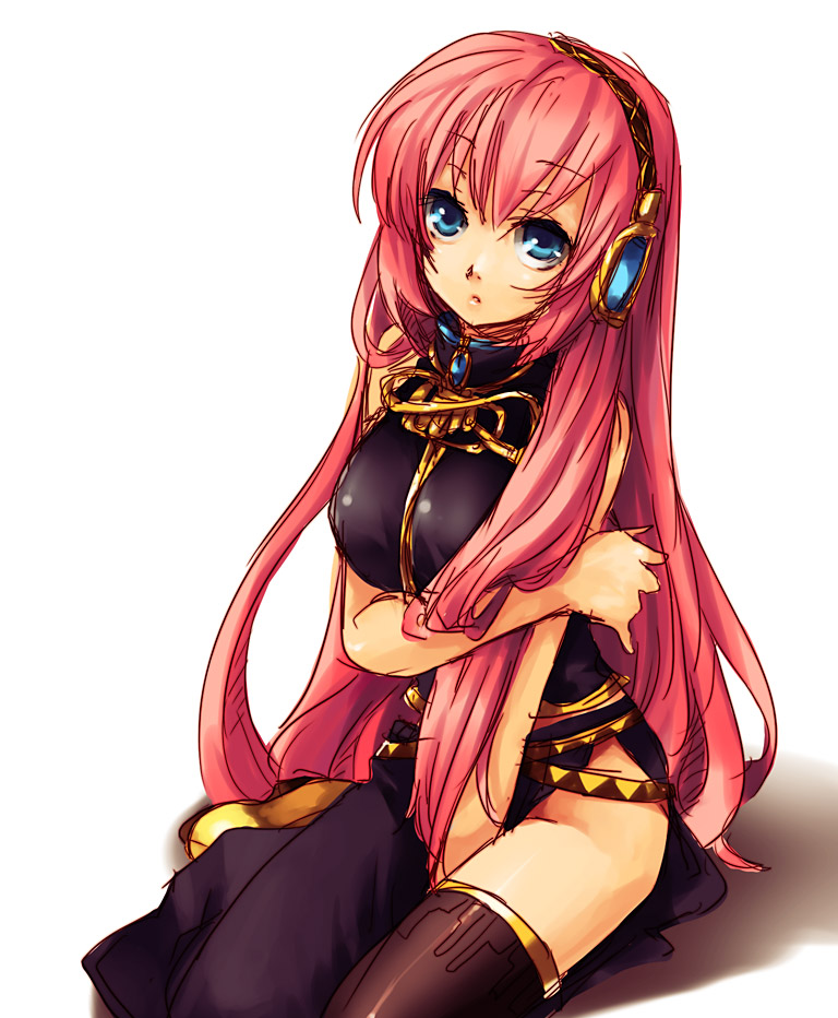 bare_shoulders, blue_eyes, breast_hold, breasts, inpr, long_hair, megurine_luka, pink_hair