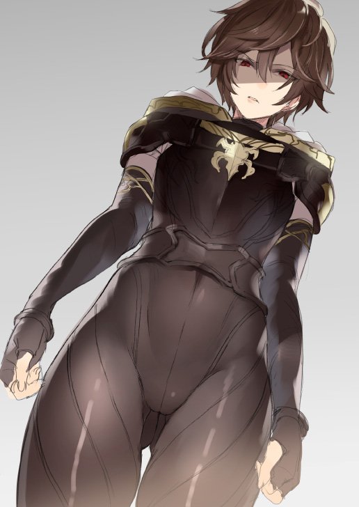 1boy, armor, bad_id, bad_twitter_id, brown_hair, doushite, fingerless_gloves, glaring