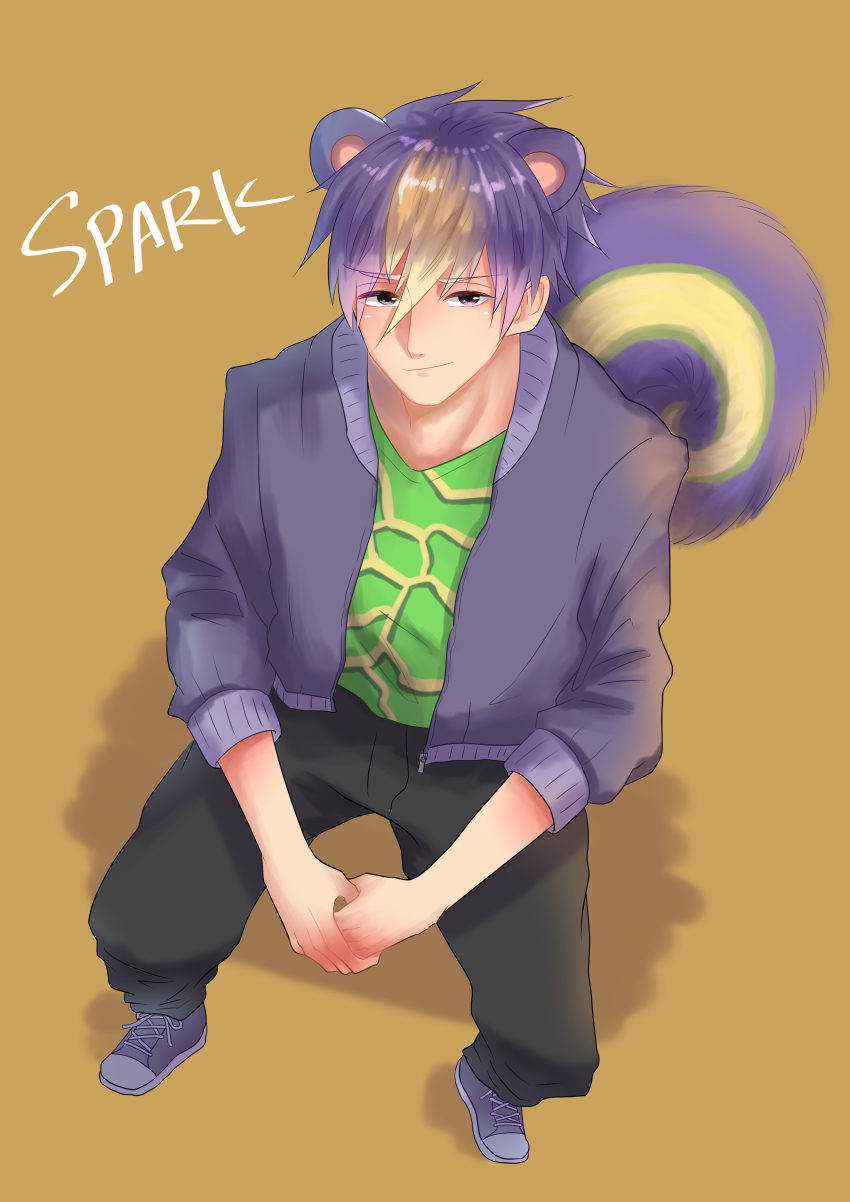 1boy, absurdres, animal_ears, bad_id, bad_pixiv_id, blonde_hair, brown_background, character_name