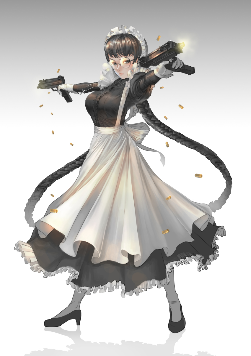 1girl, absurdly_long_hair, absurdres, bad_id, bad_pixiv_id, black_footwear, black_hair, black_lagoon