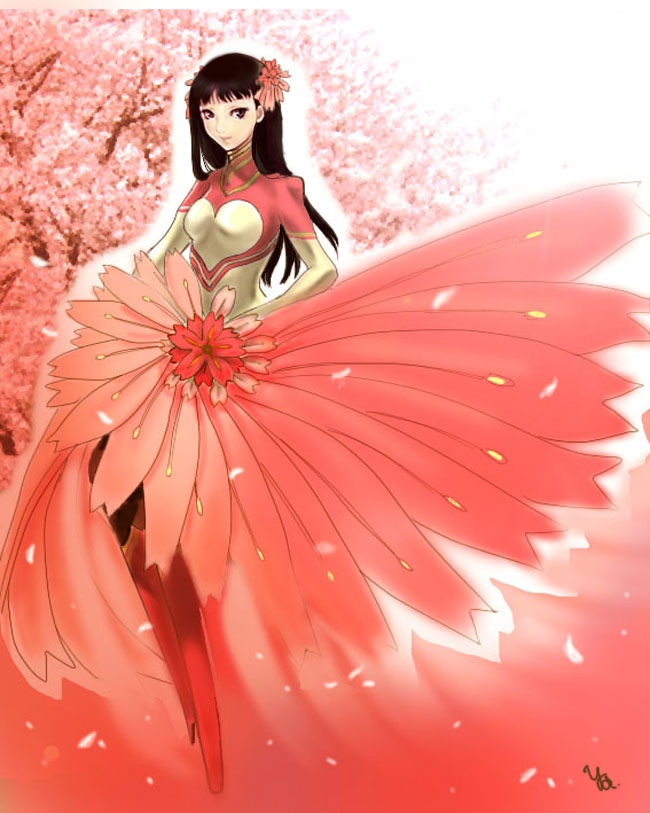 1girl, amagi_yukiko, atlus, bad_id, bad_pixiv_id, cosplay, female_focus, konohana_sakuya_(cosplay)