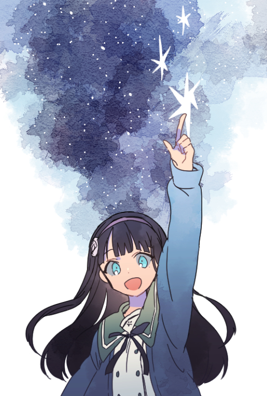 1girl, amamiya_ruri, black_hair, blue_eyes, blunt_bangs, ensemble_girls!, female_focus, hairband