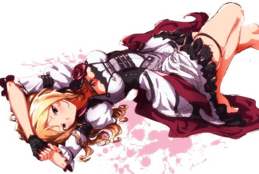 1girl, breasts, brown_hair, cleavage, dress, female_focus, fingernails, fubuki_(pekesan)