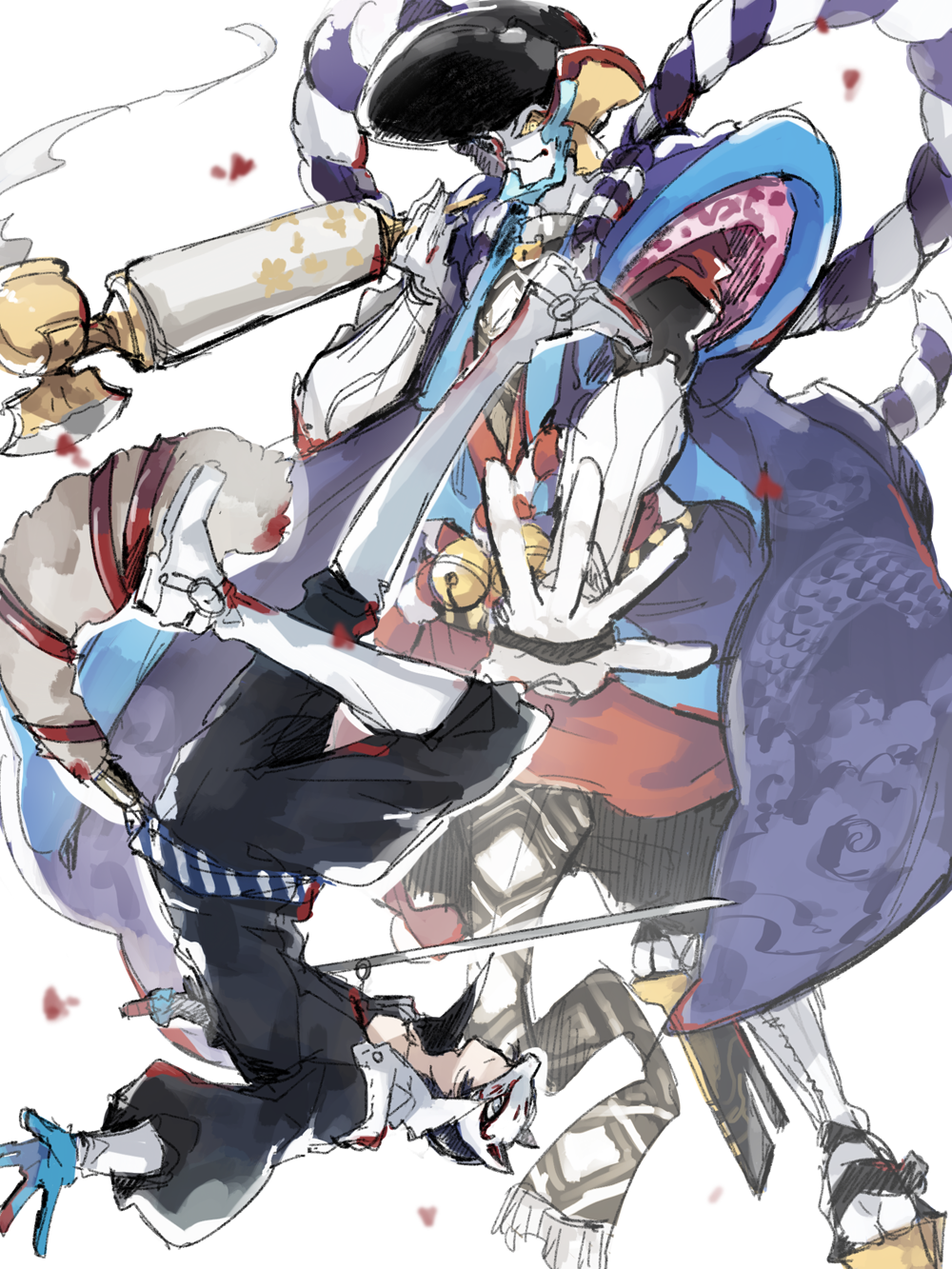 10s, 2boys, fox_(persona_5), goemon_(persona_5), highres, kitagawa_yuusuke, light_background, male_focus