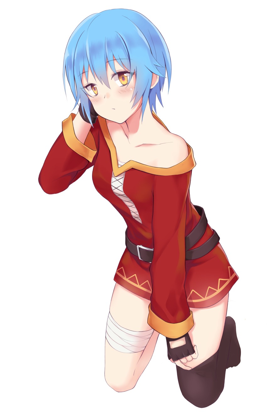 10s, 1girl, absurdres, asymmetrical_legwear, belt, black_belt, black_gloves, black_thighhighs