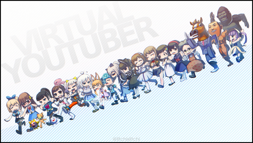 .live, 5boys, 6+girls, ahoge, animal_ear_fluff, animal_ears, aoi_ch., apron