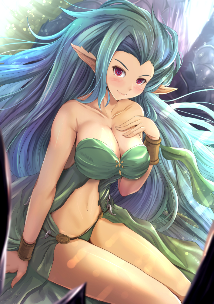 1girl, aqua_hair, bare_shoulders, blush, breasts, cleavage, female_focus, granblue_fantasy