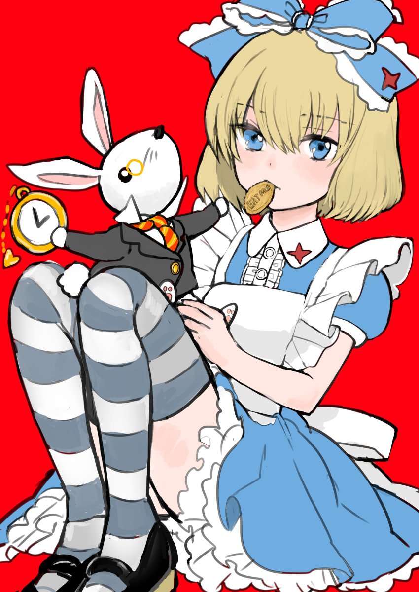 10s, 1girl, absurdres, alice's_adventures_in_wonderland, alice_(alice_in_wonderland), alice_(alice_in_wonderland)_(cosplay), animal, apron