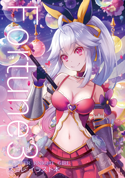 1girl, ahoge, albino, armor, armored_dress, black_gloves, bow, choker