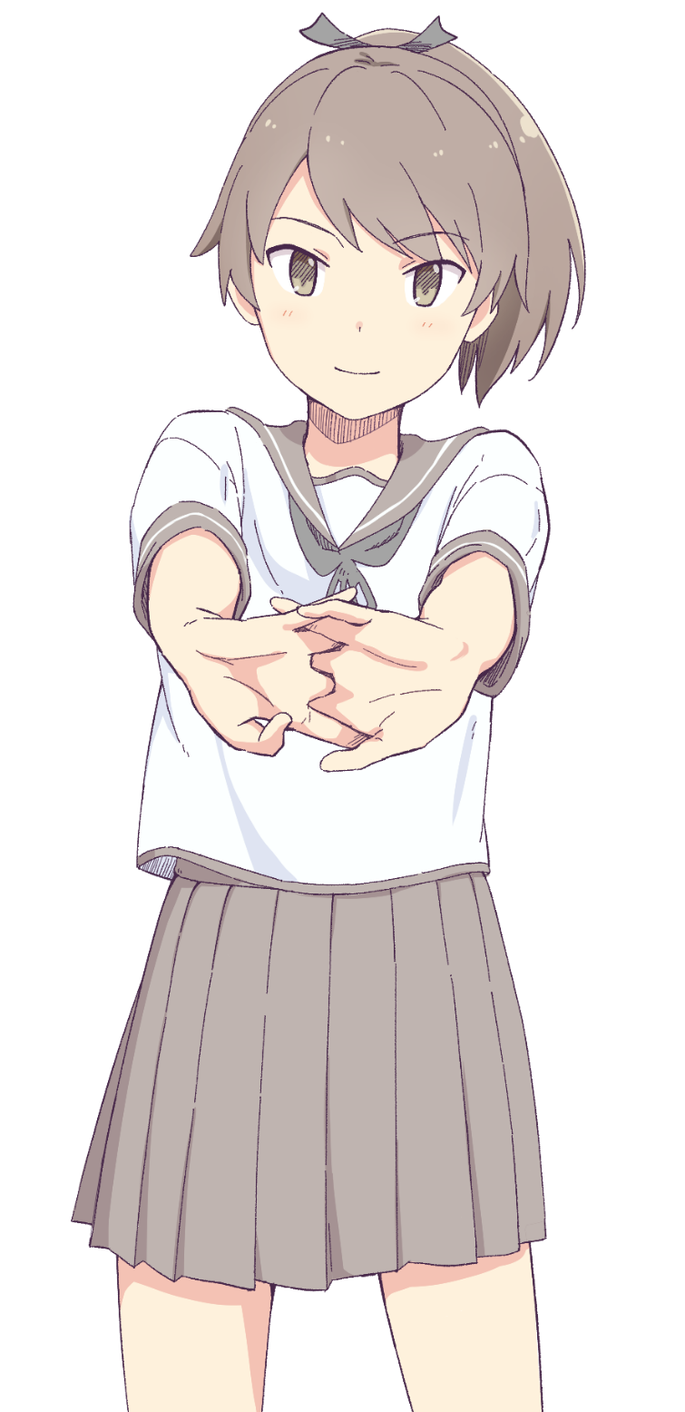 1girl, brown_eyes, brown_hair, cowboy_shot, female_focus, highres, kantai_collection, light_smile