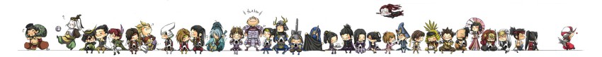 6+boys, 6+girls, akechi_mitsuhide_(sengoku_musou), armor, azai_nagamasa_(sengoku_musou), bad_id, bad_pixiv_id, bag, ball, beads, beard, black_hair, blonde_hair, blue_hair, chosokabe_motochika_(sengoku_musou), date_masamune_(sengoku_musou), eating, everyone, eyepatch, facial_hair, food, fuma_kotaro_(sengoku_musou), fuuma_shuriken, gracia_(sengoku_musou), hattori_hanzo_(sengoku_musou), headband, helmet, highres, honda_tadakatsu_(sengoku_musou), horns, ina_(sengoku_musou), instrument, ishida_mitsunari_(sengoku_musou), ishikawa_goemon_(sengoku_musou), japanese_armor, japanese_clothes, kabuto_(helmet), kouduki, kouzuki_makoto, kunoichi_(sengoku_musou), kusazuri, long_hair, long_image, maeda_keiji_(sengoku_musou), maeda_toshiie_(sengoku_musou), mask, miyamoto_musashi_(sengoku_musou), mori_ranmaru_(sengoku_musou), multiple_boys, multiple_girls, naoe_kanetsugu_(sengoku_musou), nene_(sengoku_musou), ninja, no_(sengoku_musou), oda_nobunaga_(sengoku_musou), oichi_(sengoku_musou), okuni_(sengoku_musou), onigiri, parasol, ponytail, prayer_beads, red_hair, saika_magoichi_(sengoku_musou), samurai, sanada_yukimura_(sengoku_musou), sengoku_musou, sengoku_musou_1, sengoku_musou_2, shamisen, shibata_katsuie_(sengoku_musou), shima_sakon_(sengoku_musou), shimazu_yoshihiro_(sengoku_musou), shoulder_armor, shuriken, simple_background, sode, tachibana_ginchiyo_(sengoku_musou), takeda_shingen_(sengoku_musou), tokugawa_ieyasu_(sengoku_musou), toyotomi_hideyoshi_(sengoku_musou), uesugi_kenshin_(sengoku_musou), umbrella, weapon, white_background, wide_image