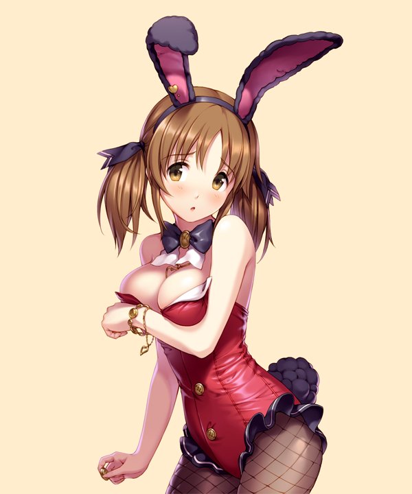 1girl, :o, animal_ears, bare_shoulders, blush, bow, bowtie, bracelet