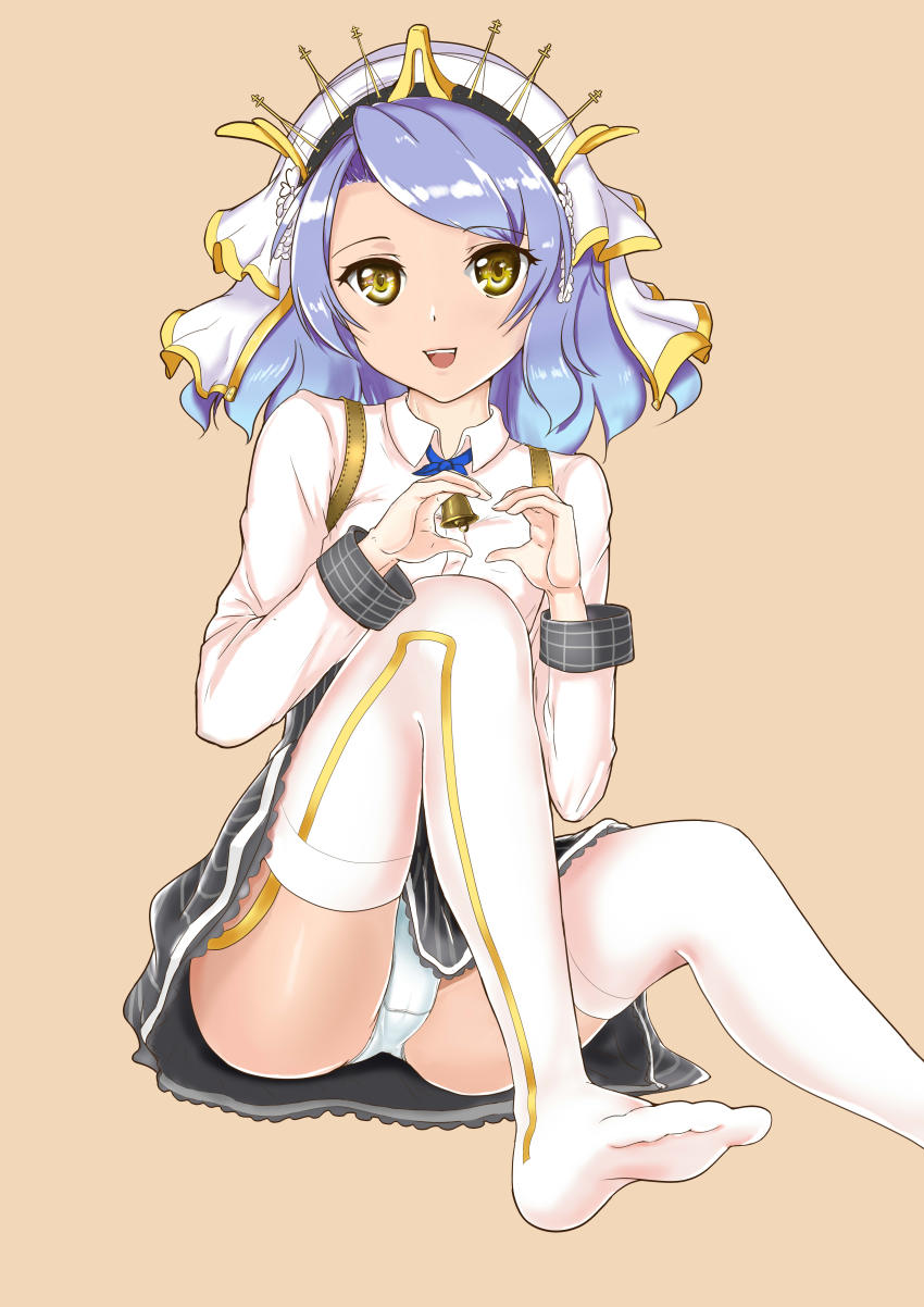 1girl, absurdres, bell, black_skirt, blue_hair, boli_youqing, brown_eyes, female_focus