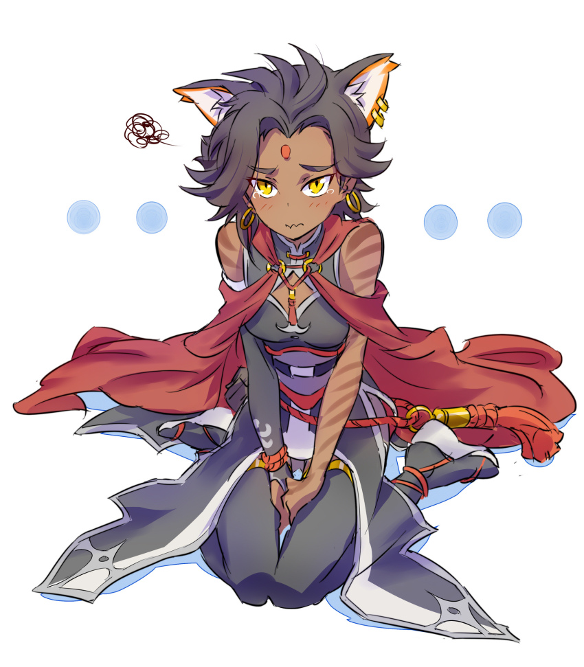 1girl, animal_ears, cape, commentary_request, crying, dark-skinned_female, dark_skin, earrings