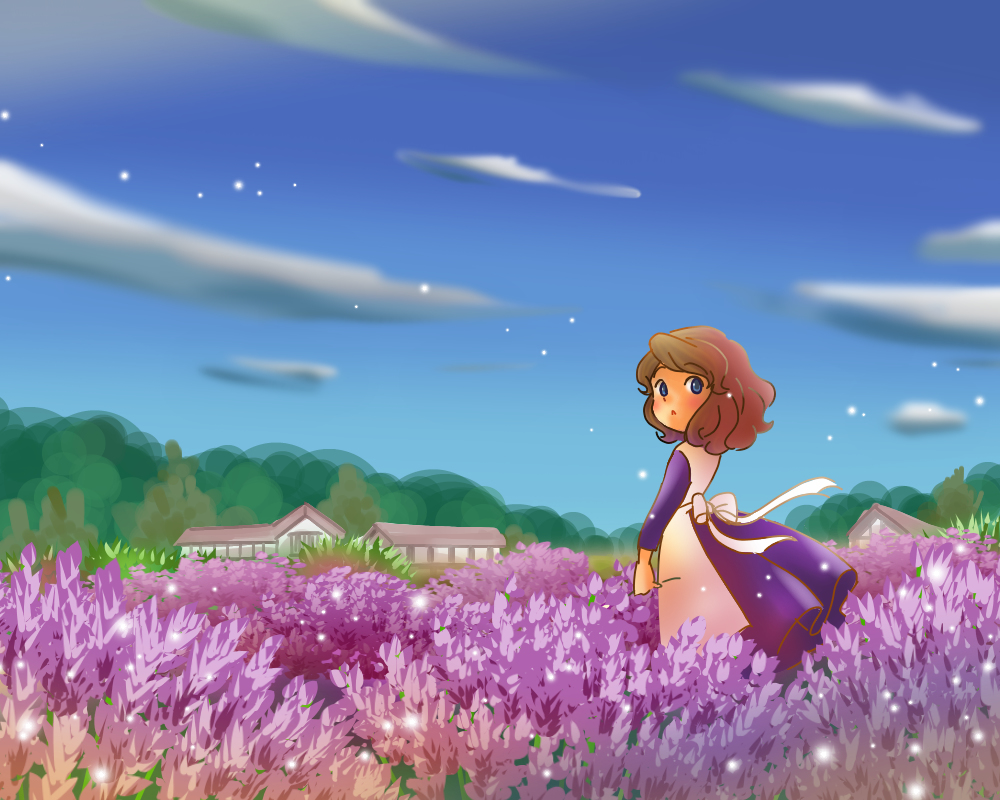 1girl, apron, blue_eyes, blush, cloud, disney, dress, female_focus