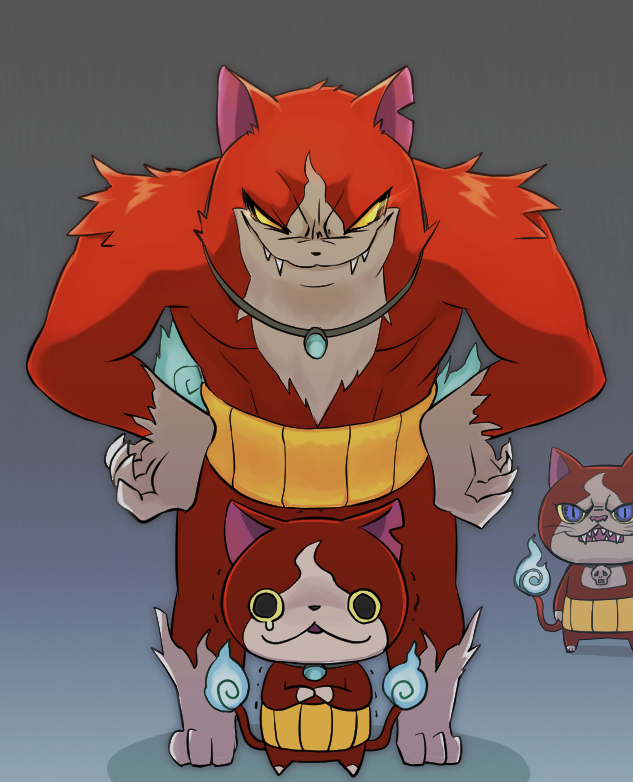 cat, collar, dark_persona, extra_tails, jibanyan, kuro_jibanyan, multiple_tails, no_humans