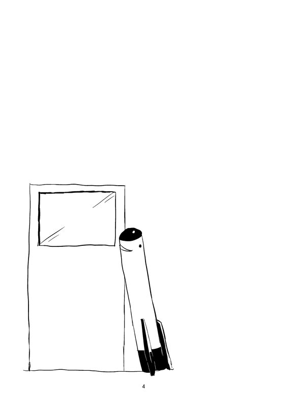 door, dot_eyes, greyscale, hachi_(8bit_canvas), mimi-chan, missile, monochrome, open_mouth