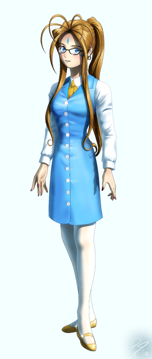 1girl, aa_megami-sama, antenna_hair, belldandy, blue_dress, blue_eyes, brown_hair, commentary